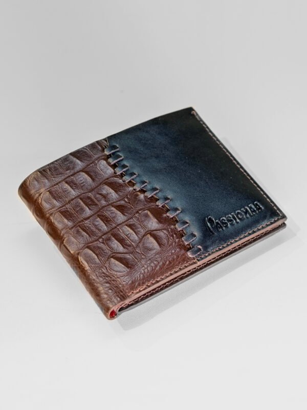 Luxury short wallet – chocolate crocodile pattern and Black Without Flip